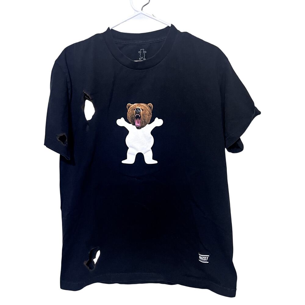 Grizzly Griptape Graphic T-Shirt Mens L holes Skateboarding Skater black
